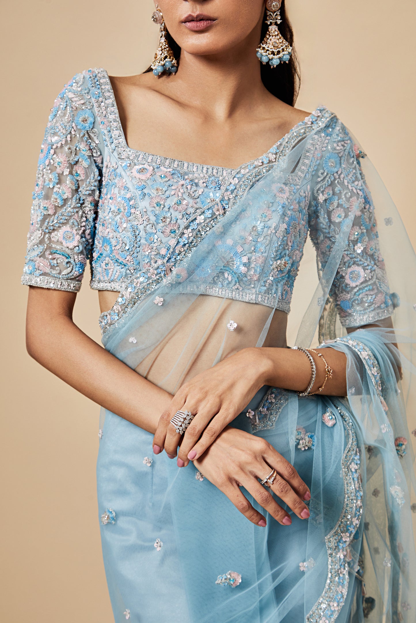Frosted Bloom Saree Set