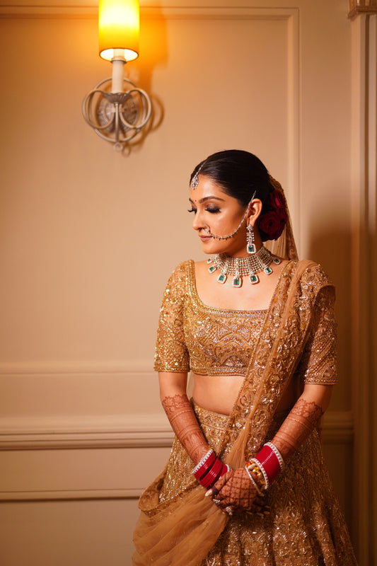 Golden Aura Bridal Lehenga Ensemble