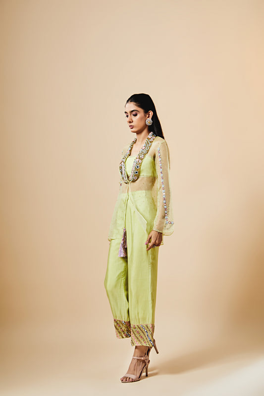 Lime Silk Jacket Set