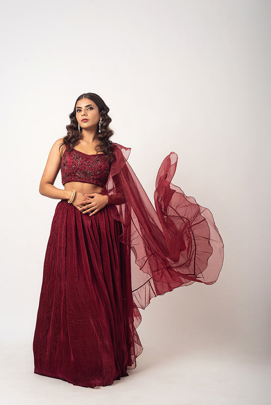 Burgundy Blossom Lehenga