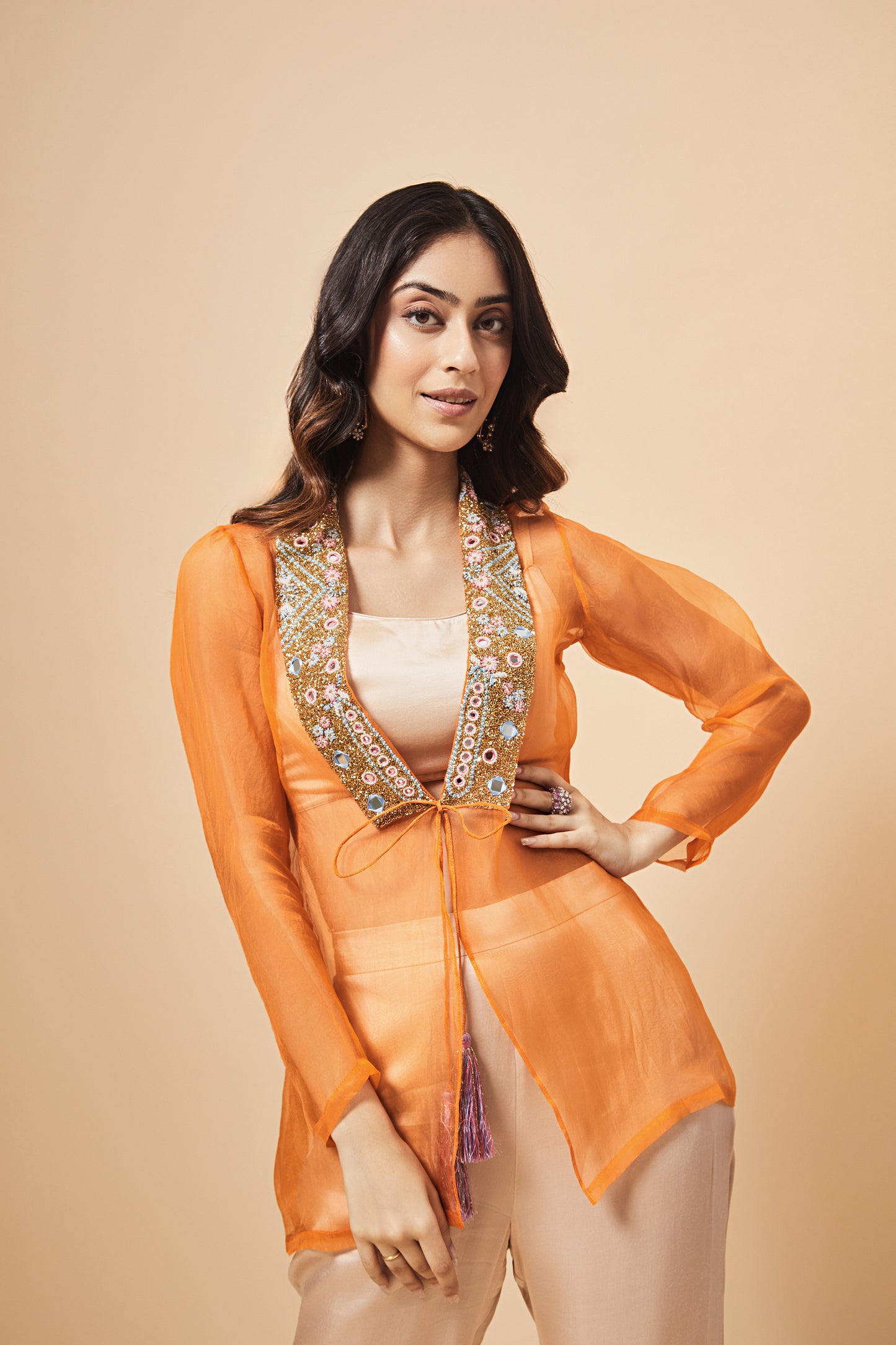 Saffron Organza Jacket Set