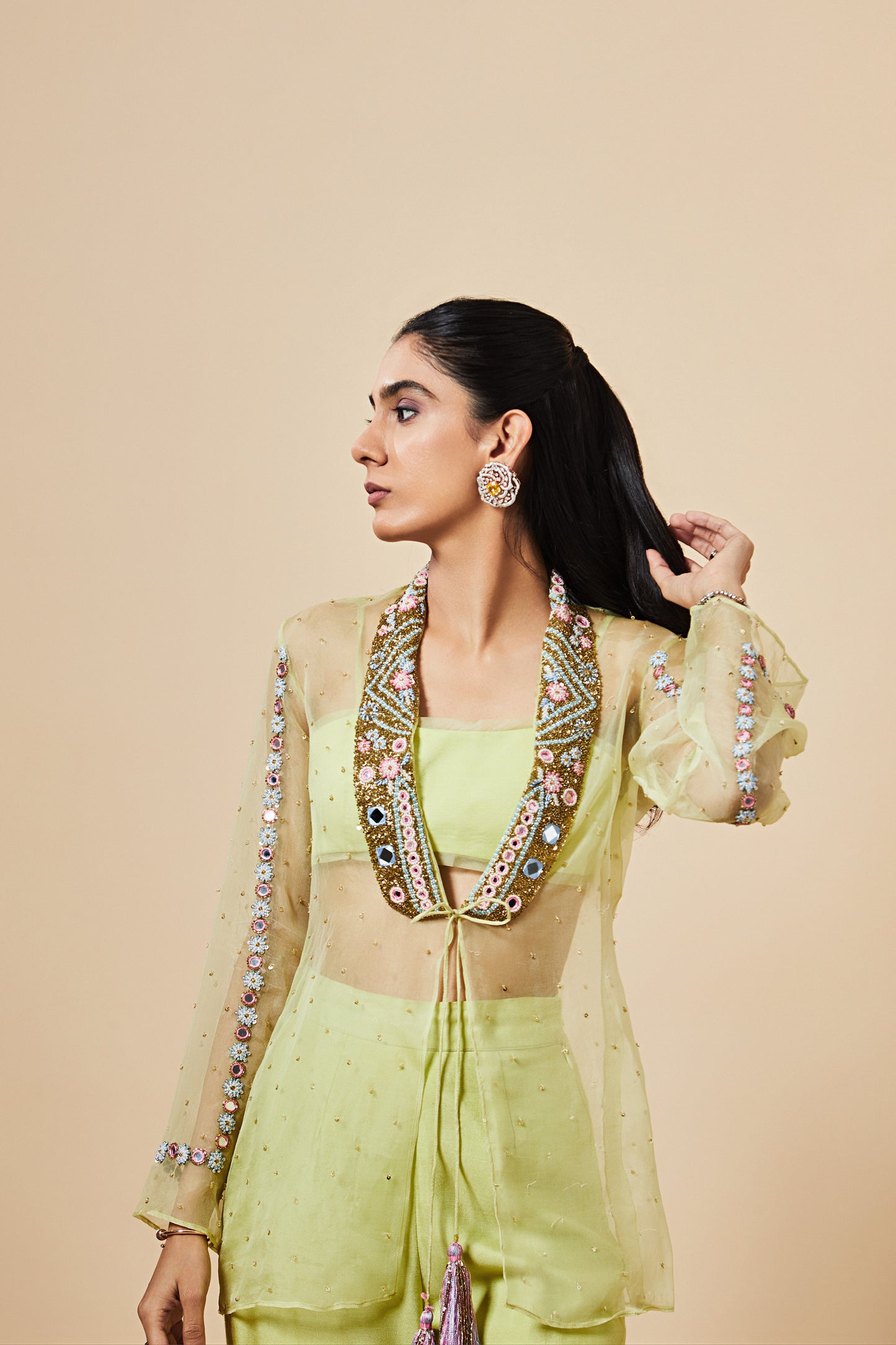 Lime Silk Jacket Set