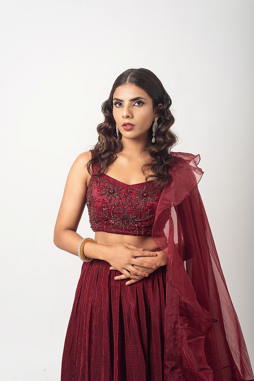 Burgundy Blossom Lehenga