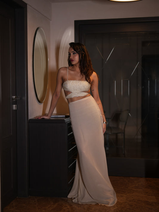 Nude Crystal Skirt Set
