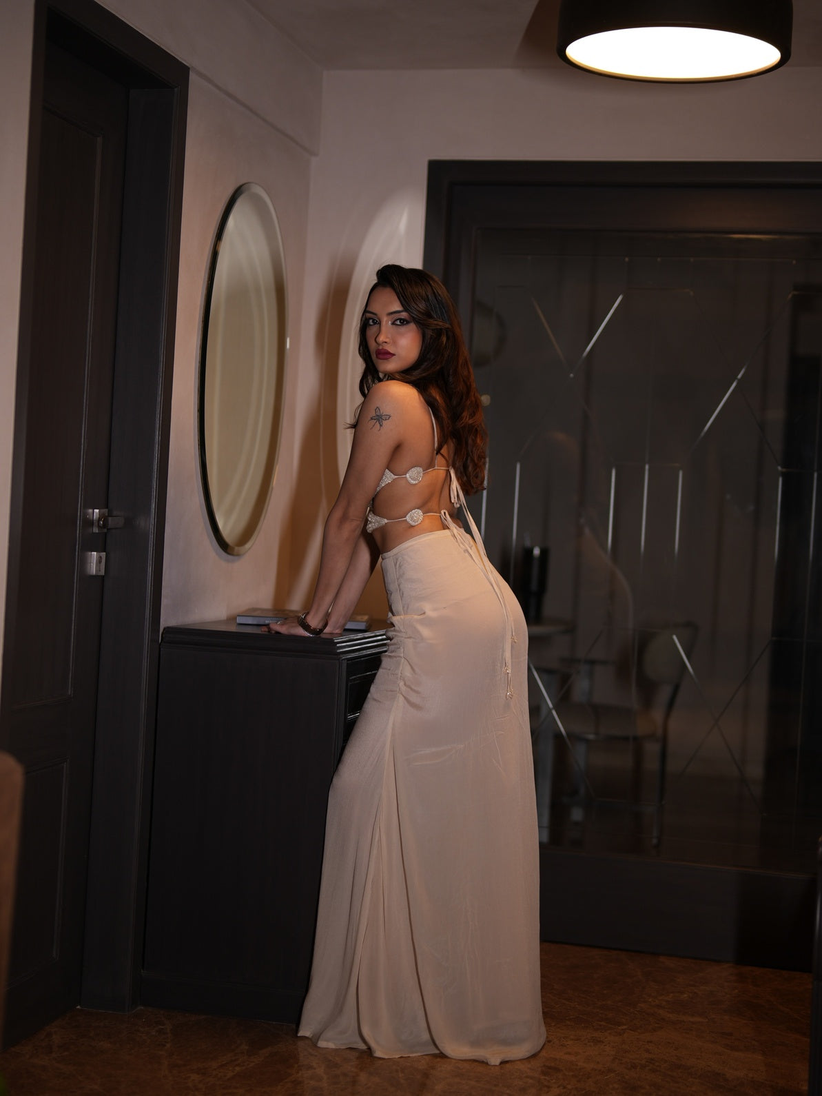 Nude Crystal Skirt Set