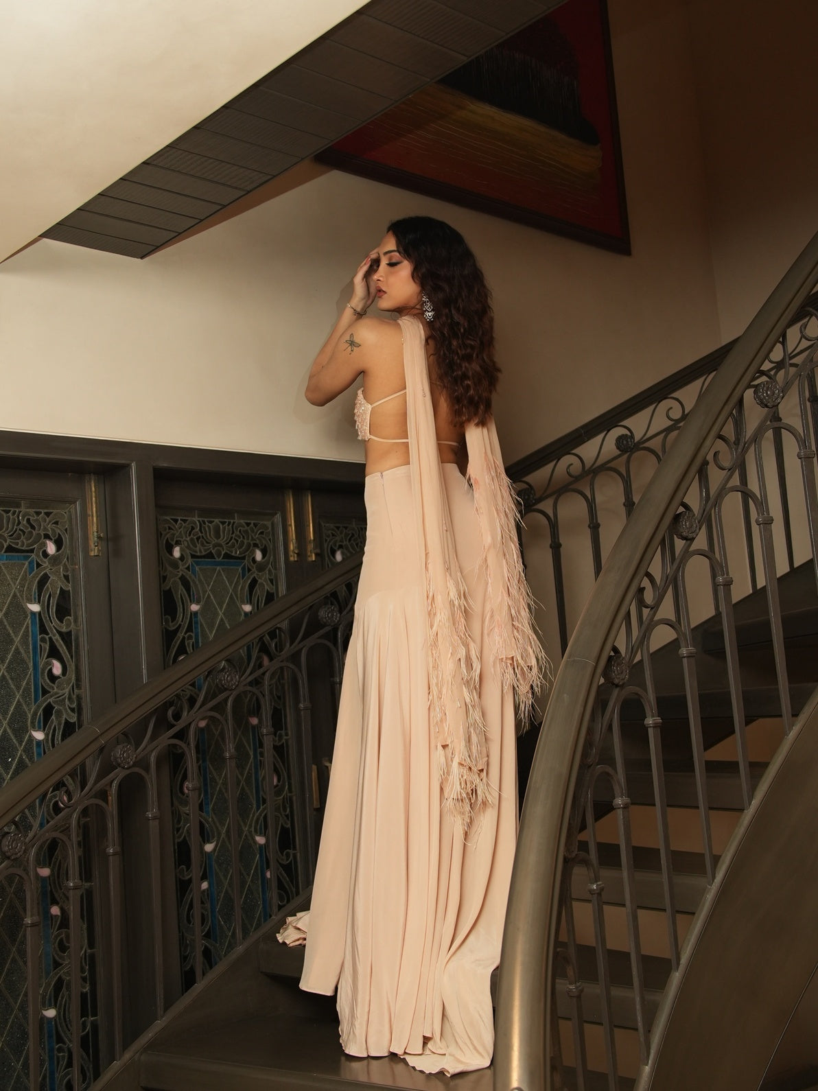 Rose Sand Feather Lehenga