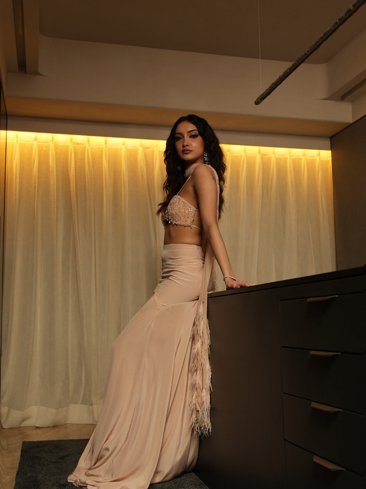 Rose Sand Feather Lehenga